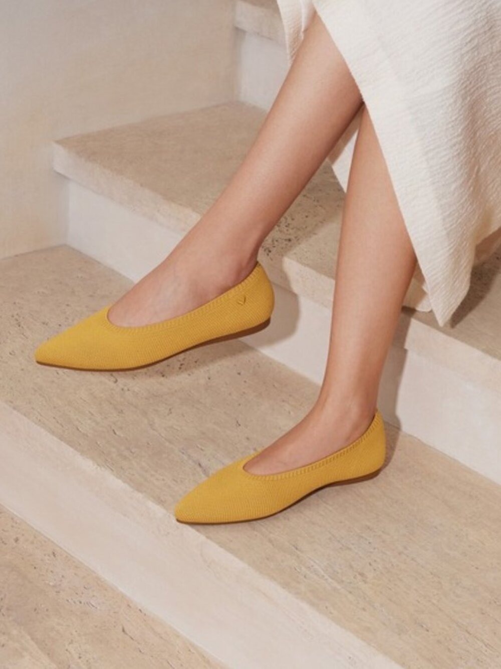Vivaia Women's 'Aria 5' Pointed-Toe Knit Flats in Mustard Yellow Size 41.5